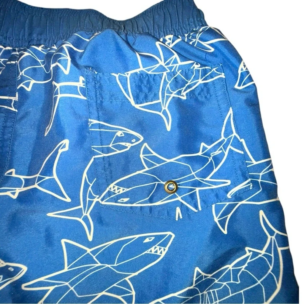 Hanna Andersson Boys Shark Swim Trunks Size 10 Blue Beach
